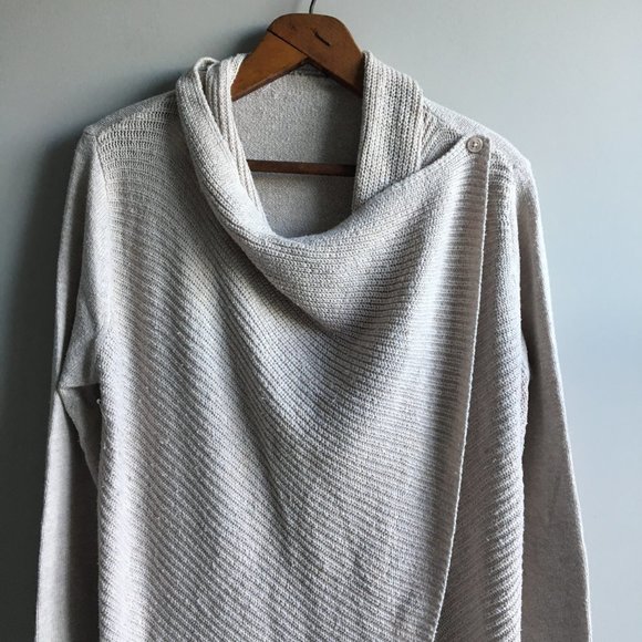 Oatmeal waterfall front cardigan wrap with button - Picture 4 of 16